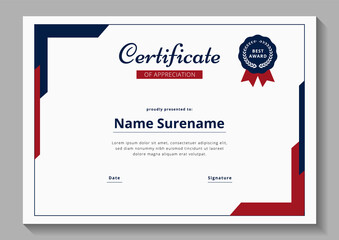 red and blue minimalist certificate design template