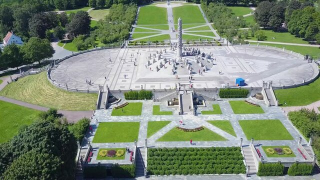 Vigeland park or Vigelandpark aerial view in Oslo, Norway. Vigeland is located in the Frognerpark in Oslo.