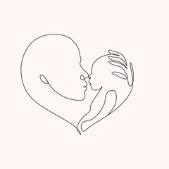 One line drawing illustration of a baby. VectorAbstract minimalist line drawing of small cute baby sleeping