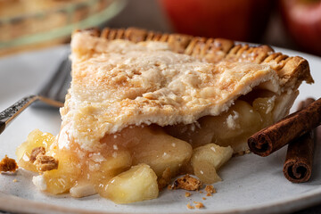 Slice of apple pie on a plate