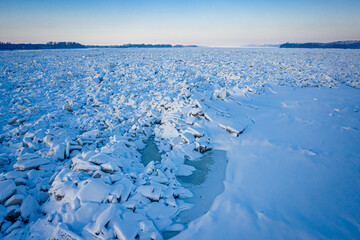 Fototapeta na wymiar Cold Vistula river and ice jam near Plock, Poland