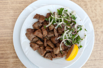 Albanian liver food, cayenne liver, liver, lung, kidney food, liver fries, Arnavut ciğeri, Turkish traditional fried liver.
