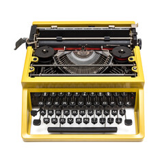 Vintage mustard yellow typewriter on a white background