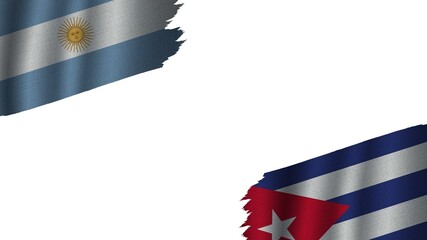 Cuba and Argentina Flags Together, Wavy Fabric Texture Effect, Obsolete Torn Weathered, Crisis Concept, 3D Illustration