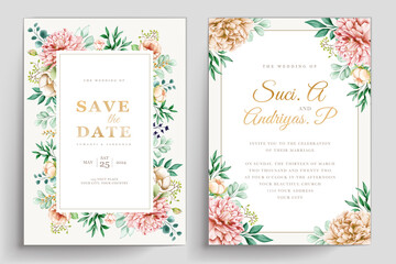 hand drawn watercolor summer floral invitation card set