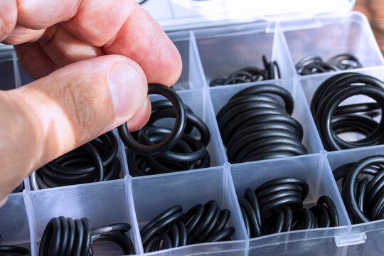 A set of rubber O-rings. Gaskets used in hydraulics, pneumatics and connections of parts of mechanisms.