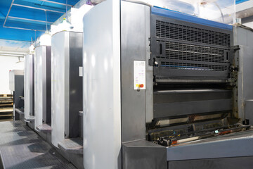 The offset press in the production process in the printing factory