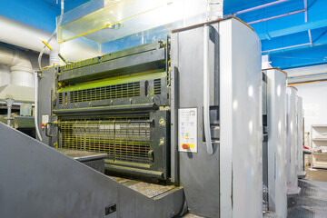 The offset press in the production process in the printing factory