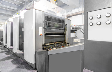 The offset press in the production process in the printing factory