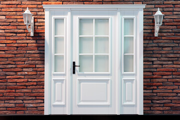 Beautiful door, door with lamp, entrance, closed.