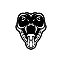 Cobra face icon black illustration. The emblem with king cobra for a sport team. Print design for t-shirt.