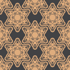 Fototapeta na wymiar Dark dewy seamless pattern with vintage ornaments. Indian floral element. Graphic ornament for wallpaper, fabric, packaging, wrapping.