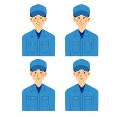清掃業の男性色々な表情のパターン