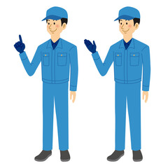 紹介＆説明ポーズをする清掃業の男性