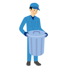 ゴミ箱を持つ清掃業の男性