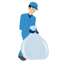 ゴミ袋を持つ清掃業の男性