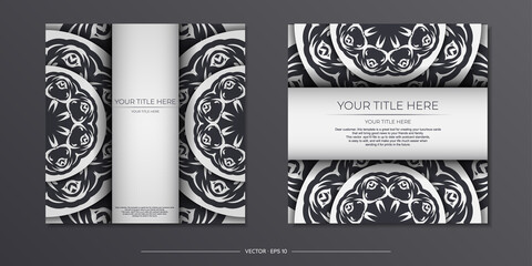 Stylish Template for print design postcards in white color with vintage ornament. Preparing an invitation with dewy patterns.