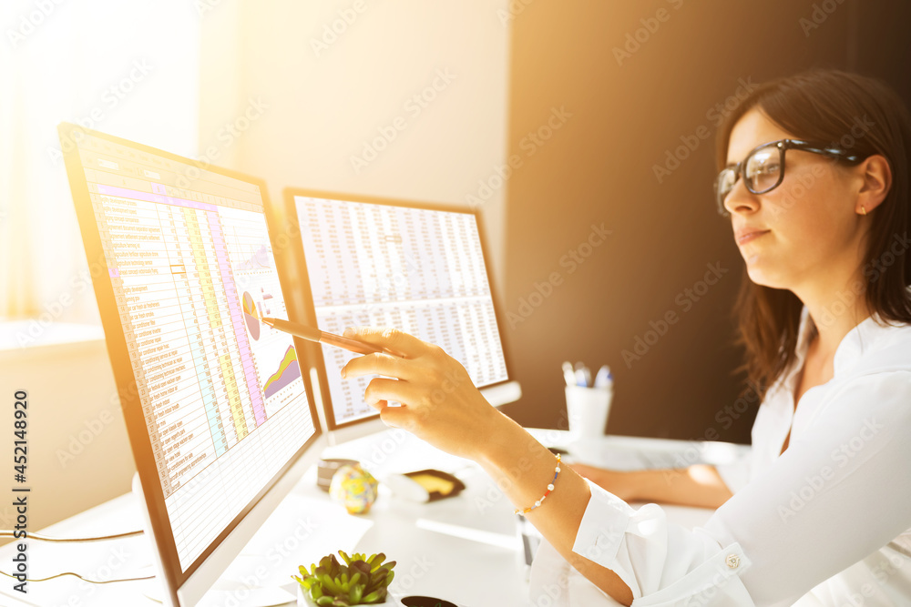 Poster Analyst Working With Spreadsheet Business Data