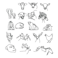 Set of animals line art