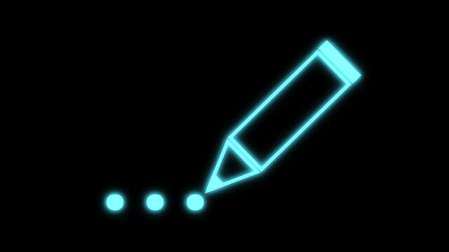 Edit icon with blue neon light in blinking effect. loop 4k motion graphics isolated on black background. concept for edit and save symbol.