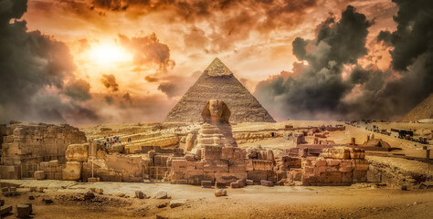 Sphinx and storm clouds - obrazy, fototapety, plakaty