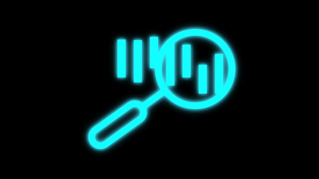 Treding analysis icon with blue neon light in blinking effect. loop 4k motion graphics isolated on black background. concept for digital treding and analysis.