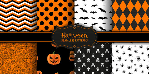 Set of halloween seamless patterns. Halloween textures collection