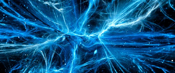 Foto op Aluminium Blue glowing vibrant plasma force fields in space abstrat background © sakkmesterke
