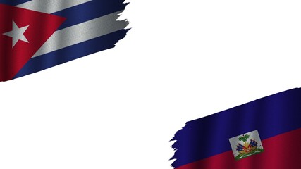 Haiti and Cuba Flags Together, Wavy Fabric Texture Effect, Obsolete Torn Weathered, Crisis Concept, 3D Illustration
