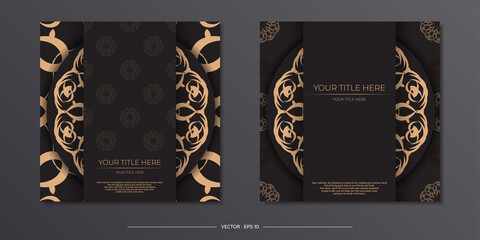 Obraz na płótnie Canvas Stylish Print-ready black postcard design with vintage patterns. Invitation card template with dewy ornament.