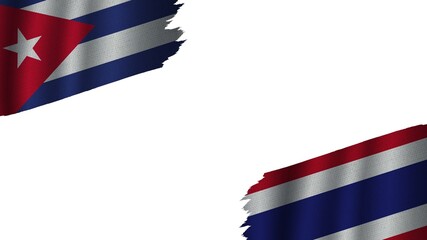 Thailand and Cuba Flags Together, Wavy Fabric Texture Effect, Obsolete Torn Weathered, Crisis Concept, 3D Illustration