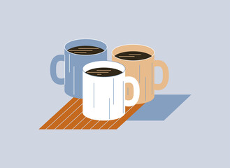 Team mugs. Vector composition in flat style