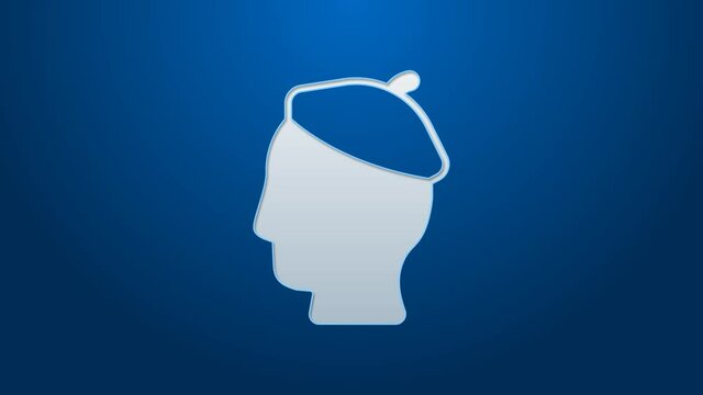 White line French man icon isolated on blue background. 4K Video motion graphic animation