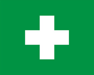 Green plus sign. Vector icon. Cross symbol of safety guidance.