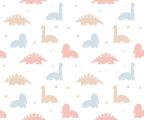 Childish dinosaur seamless pattern for fashion clothes, fabric, t shirts. Kids vector background. Pink dino.