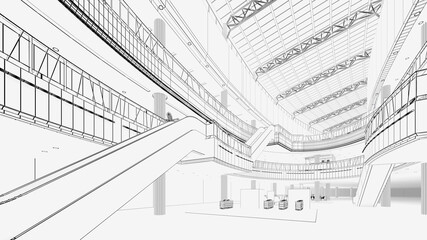 Wire-frame images building structure,building structure lines,3d rendering