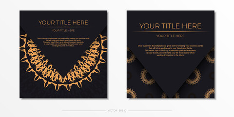 Stylish vector design postcard in black color with vintage ornament. Stylish invitation with dewy patterns.