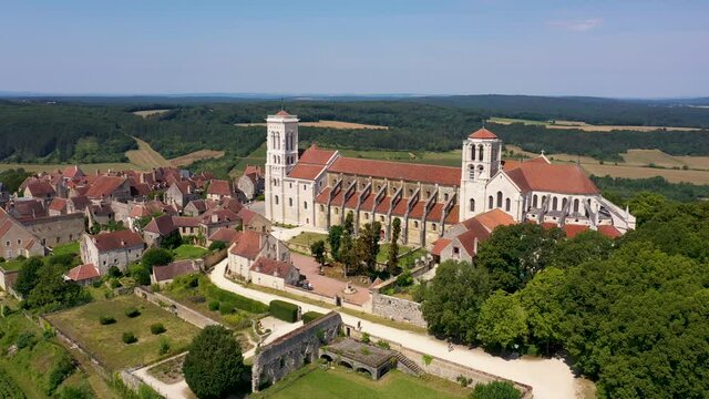aerial view of the basilica of vezelay in bourgogne