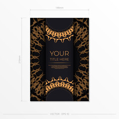 Stylish Ready-to-print postcard design in black with monogram ornaments. Invitation card template with dewy patterns.
