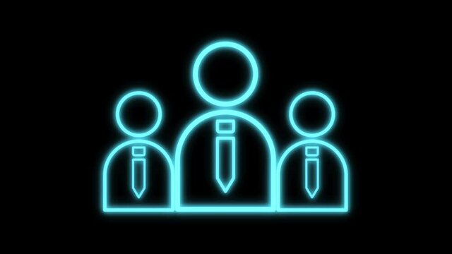 staff and about us icon with blue neon light in blinking effect. loop 4k motion graphics isolated on black background. concept for company staff, and about us web icon and banner.