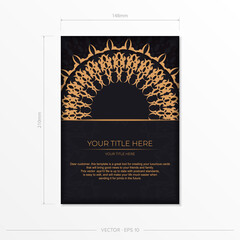 Stylish Ready-to-print design in black with monogram patterns. Invitation card template with dewy ornament.