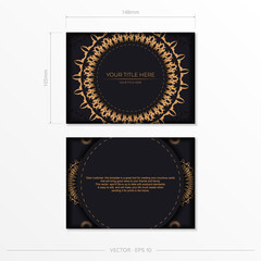 Stylish Template for print design postcards in black color with monogram ornament. Vector Preparation of invitation card with dewy patterns.
