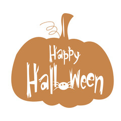 Vector hand drawn illustration of halloween pumpkin with lettering Happy Halloween for fabrics, paper, textile, gift wrap 