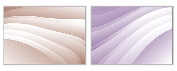Abstract gradient waves background and folds. A set of 2 templates. 3D illustration in gentle pastel colors. Vector