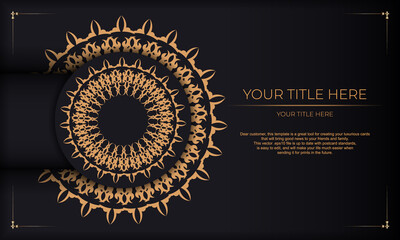 Fototapeta premium Invitation card design with vintage ornament. Black background with luxury vintage ornaments monograms and place for your text.