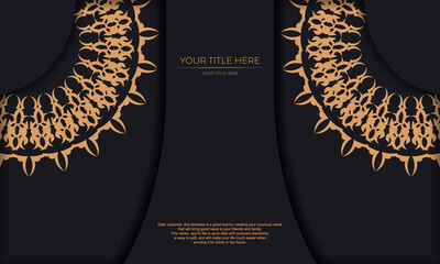 Print-ready invitation design with vintage ornaments. Black banner template with luxury monogram ornaments and place for your text.