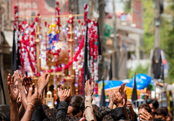 Shiite Muslims mourn participate in religious mourning procession in account of 2nd Muharram-ul-Haram, pass through on the roads 