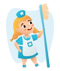 Fototapeta premium Cute Kids doctor teeth with a toothbrush Vector 