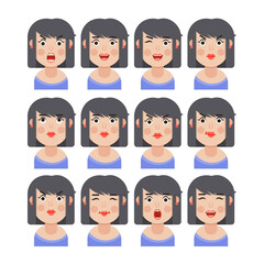 Set of woman's emotions. Facial expression. Girl Avatar, illustration in flat design