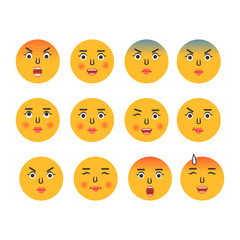 Set of cartoon emoticons. Emoji icons. Social media emoticon smile. Yellow faces expressing emotion